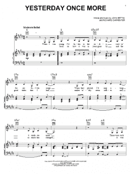 page one of Yesterday Once More (Piano, Vocal & Guitar Chords (Right-Hand Melody))