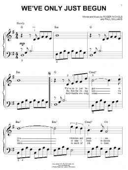 page one of We've Only Just Begun (Big Note Piano)