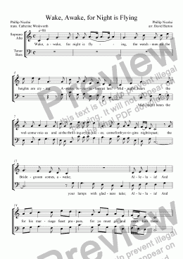 page one of "Wake, Awake, for Night is Flying"  Two-part Advent anthem