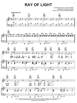 page one of Ray Of Light (Piano, Vocal & Guitar Chords (Right-Hand Melody))