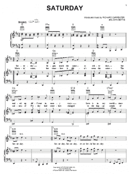 page one of Saturday (Piano, Vocal & Guitar Chords (Right-Hand Melody))