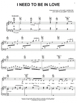 page one of I Need To Be In Love (Piano, Vocal & Guitar Chords (Right-Hand Melody))