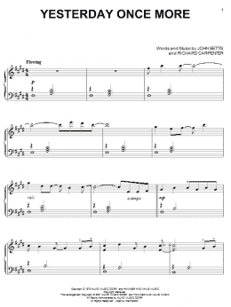 page one of Yesterday Once More (Piano Solo)
