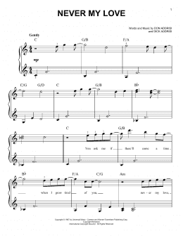 page one of Never My Love (Easy Piano)
