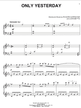 page one of Only Yesterday (Piano Solo)