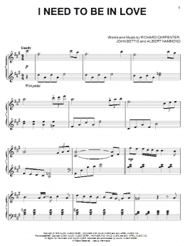 page one of I Need To Be In Love (Piano Solo)
