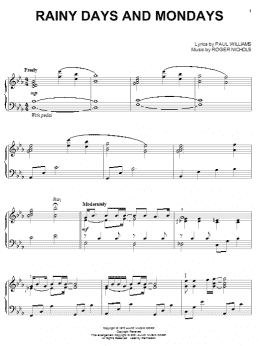page one of Rainy Days And Mondays (Piano Solo)