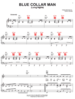 page one of Blue Collar Man (Long Nights) (Piano, Vocal & Guitar Chords (Right-Hand Melody))