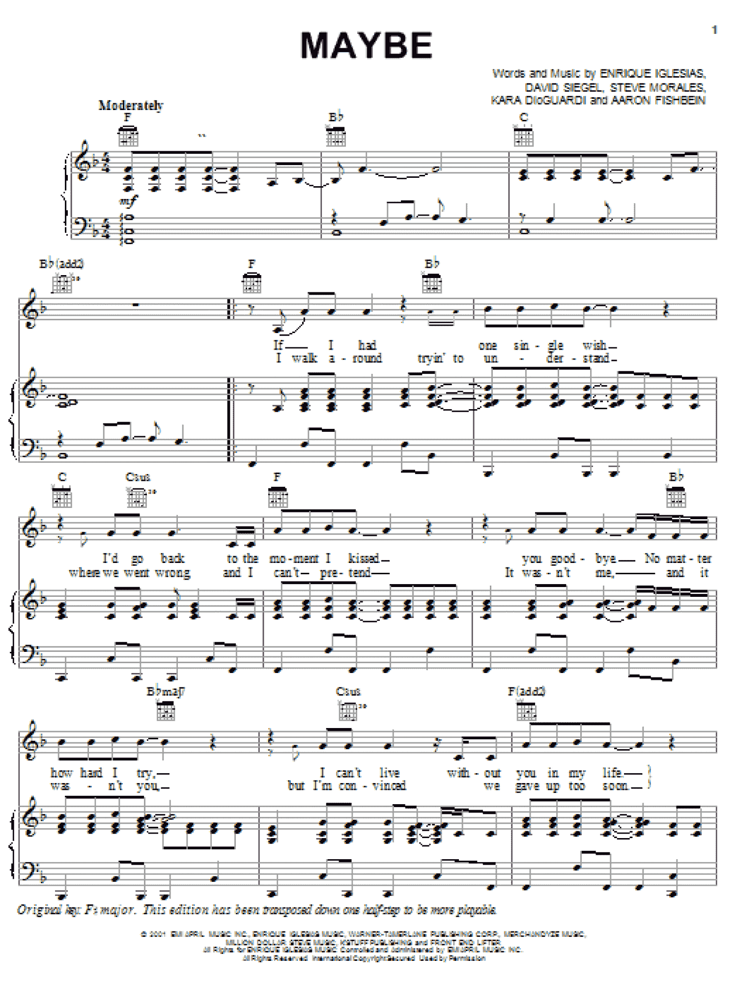 Maybe (Piano, Vocal & Guitar Chords (Right-Hand Melody))