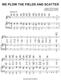 page one of We Plow The Fields And Scatter (Piano, Vocal & Guitar Chords (Right-Hand Melody))