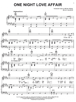 page one of One Night Love Affair (Piano, Vocal & Guitar Chords (Right-Hand Melody))