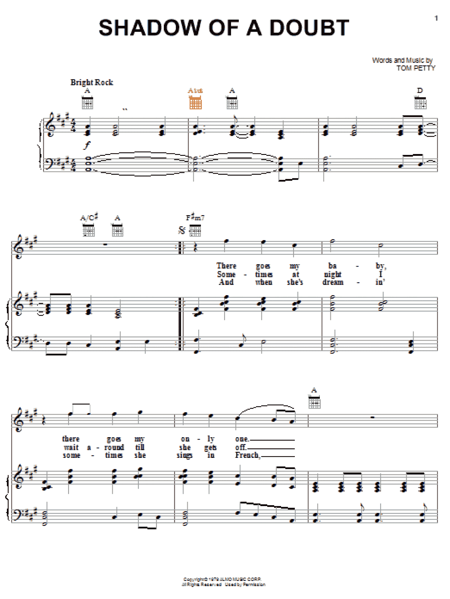 Shadow Of A Doubt (Piano, Vocal & Guitar Chords (Right-Hand Melody))