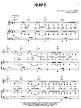 page one of Numb (Piano, Vocal & Guitar Chords (Right-Hand Melody))