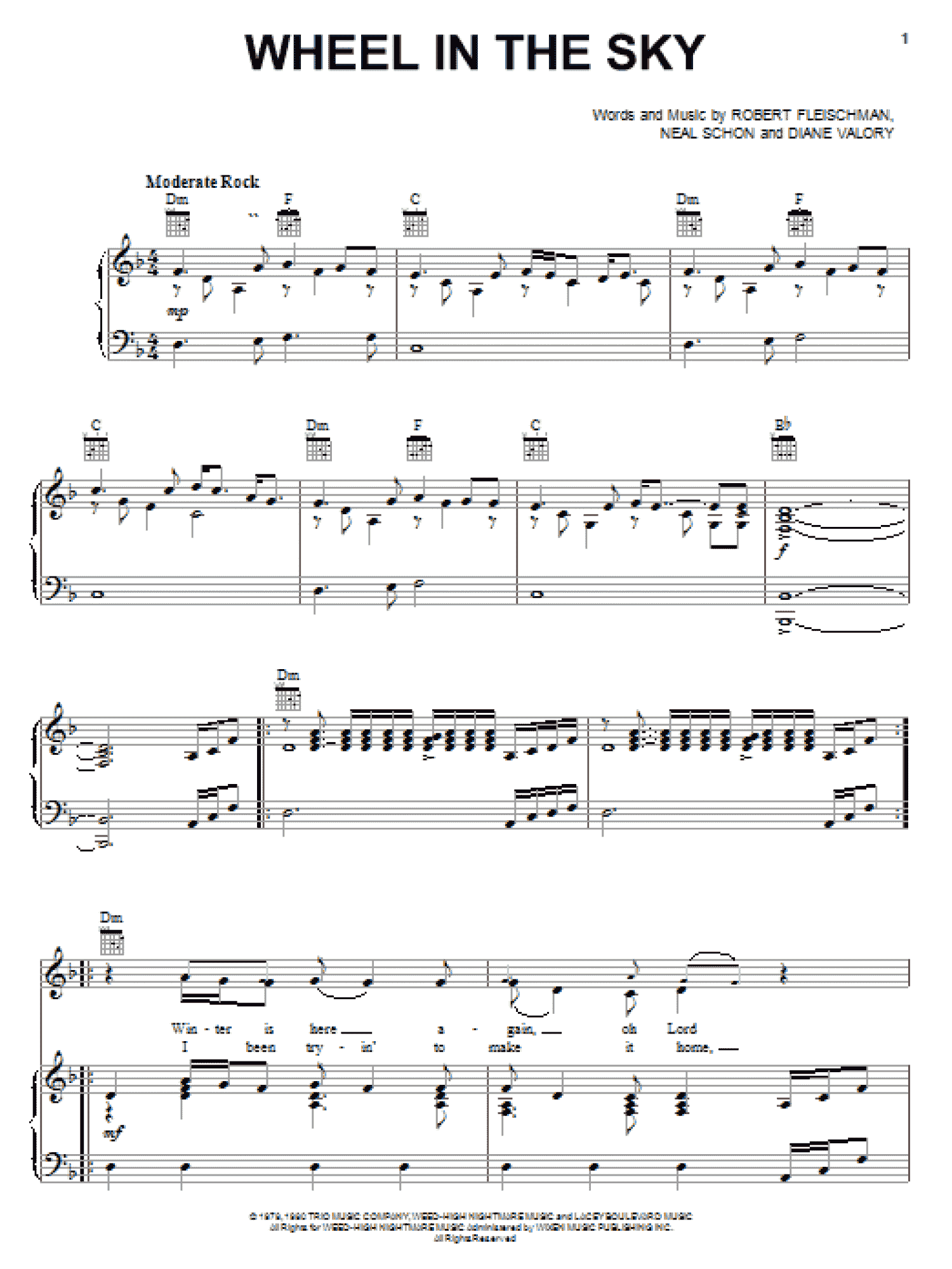 Wheel In The Sky (Piano, Vocal & Guitar Chords (Right-Hand Melody))