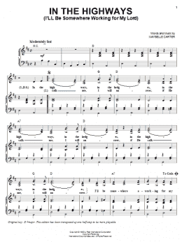 page one of In The Highways (I'll Be Somewhere Working For My Lord) (Piano & Vocal)