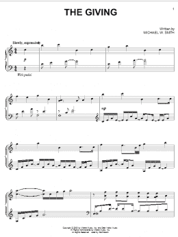 page one of The Giving (Piano Solo)