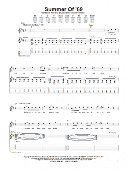 page one of Summer Of '69 (Guitar Tab)