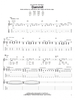 page one of Dammit (Guitar Tab)
