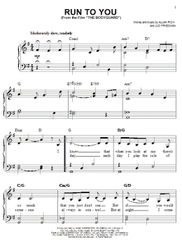 page one of Run To You (Piano, Vocal & Guitar Chords (Right-Hand Melody))