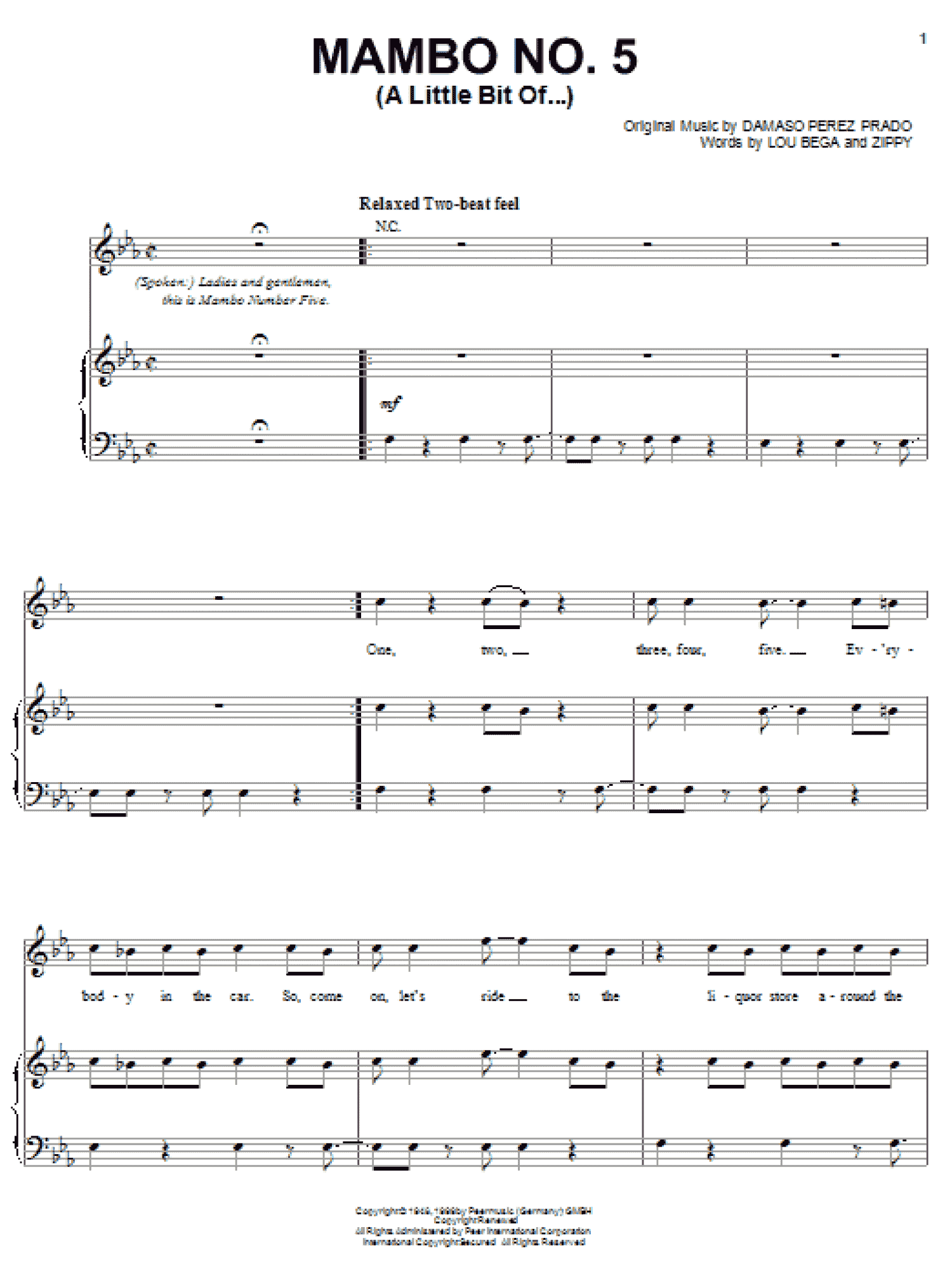 Mambo No. 5 (A Little Bit Of...) (Piano, Vocal & Guitar Chords (Right-Hand Melody))