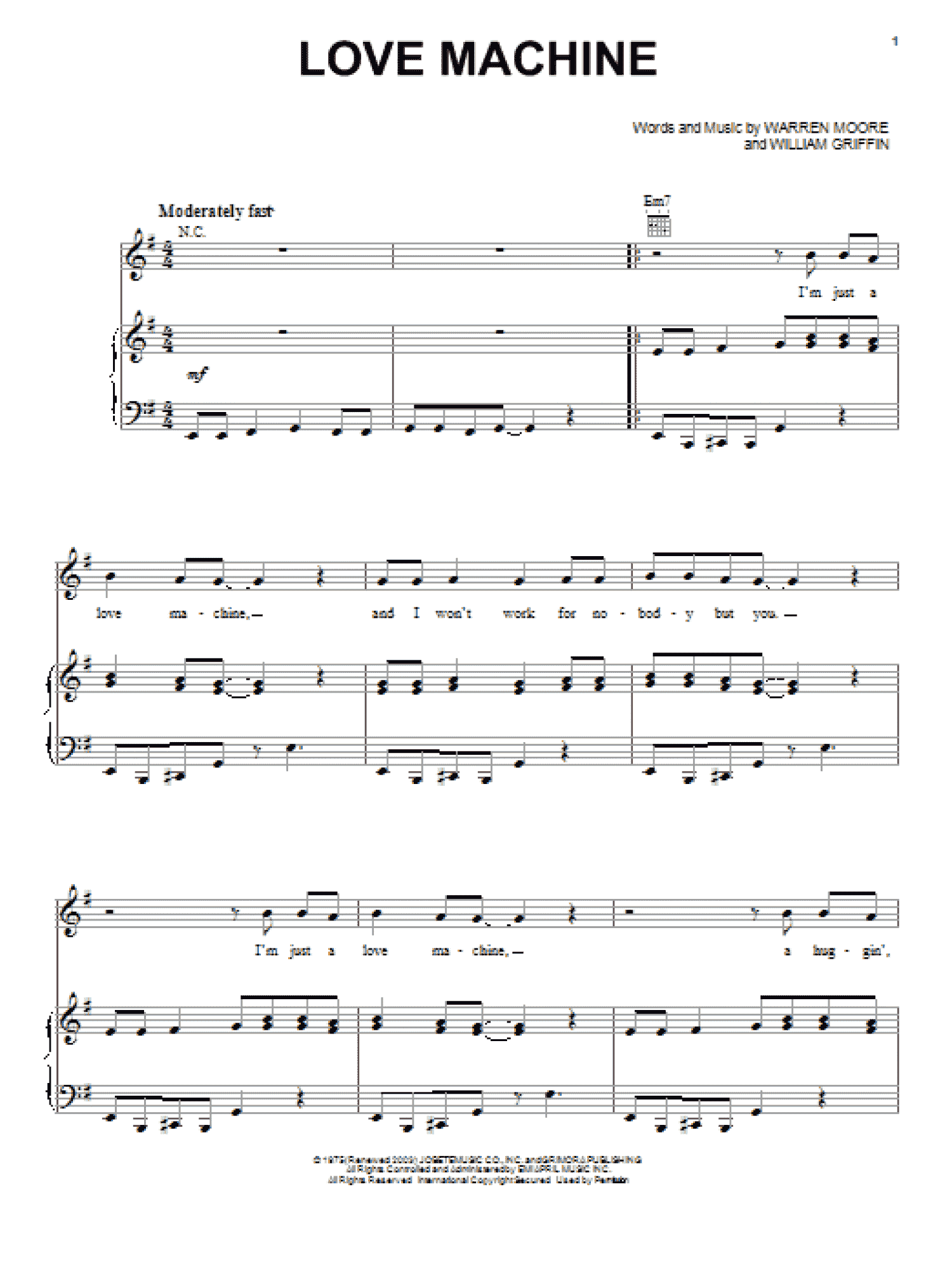 Love Machine (Piano, Vocal & Guitar Chords (Right-Hand Melody))