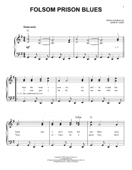page one of Folsom Prison Blues (Very Easy Piano)