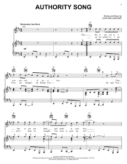 page one of Authority Song (Piano, Vocal & Guitar Chords (Right-Hand Melody))