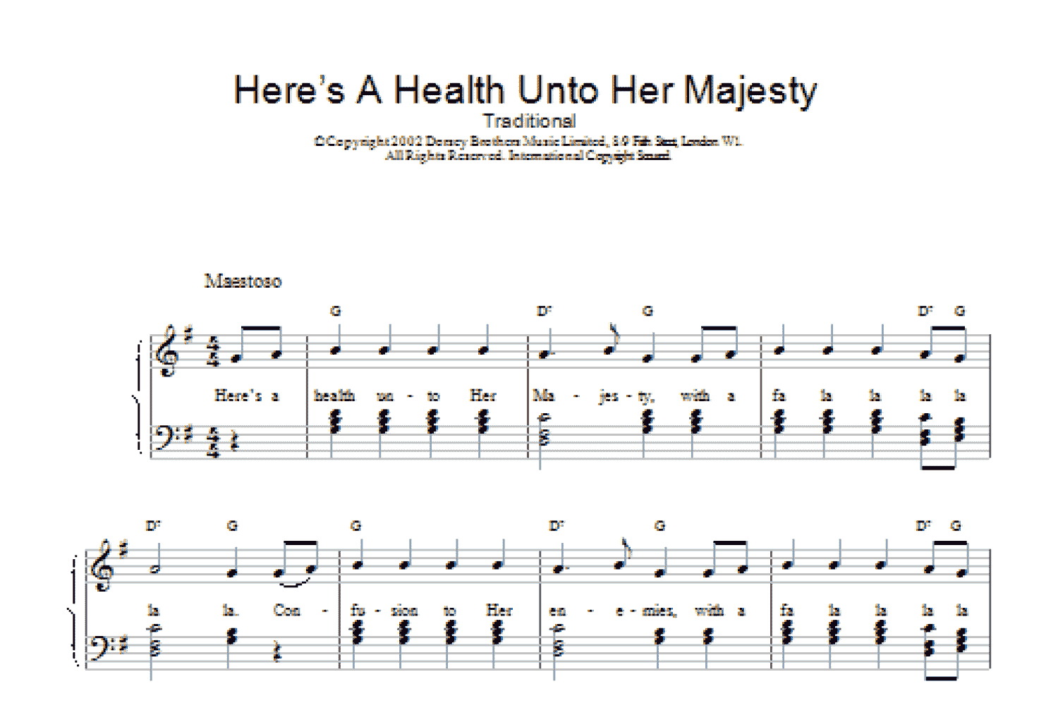 Here's A Health Unto Her Majesty (Piano, Vocal & Guitar Chords)
