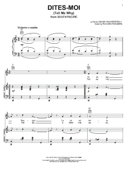 page one of Dites-Moi (Tell Me Why) (Piano, Vocal & Guitar Chords (Right-Hand Melody))