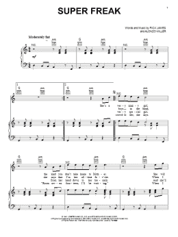 page one of Super Freak (Piano, Vocal & Guitar Chords (Right-Hand Melody))