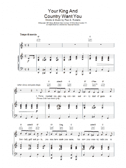 page one of Your King And Country Want You (Piano, Vocal & Guitar Chords)