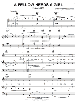 page one of A Fellow Needs A Girl (from Allegro) (Piano, Vocal & Guitar Chords (Right-Hand Melody))