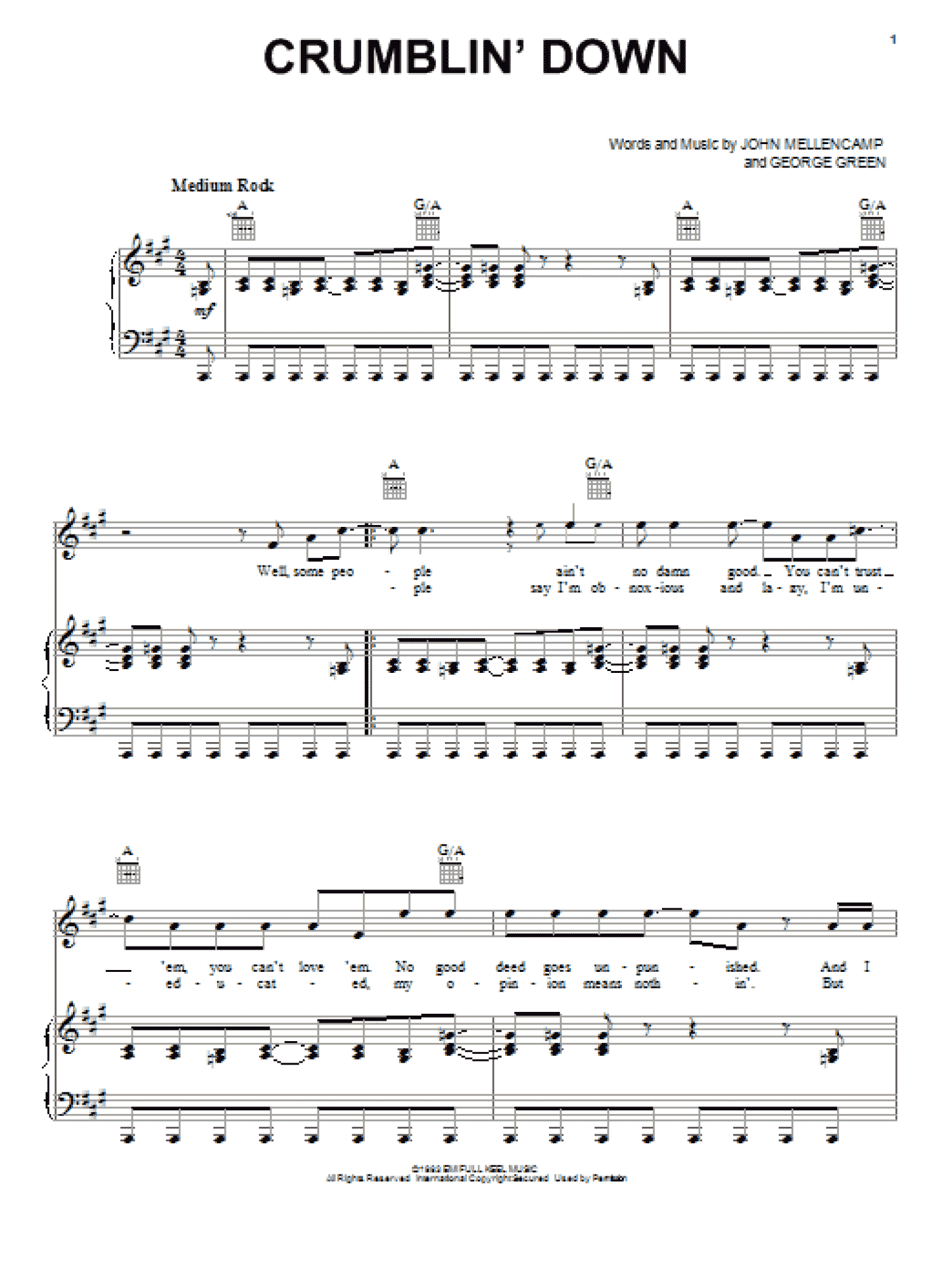 Crumblin' Down (Piano, Vocal & Guitar Chords (Right-Hand Melody))
