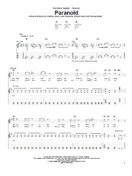 page one of Paranoid (Guitar Tab)