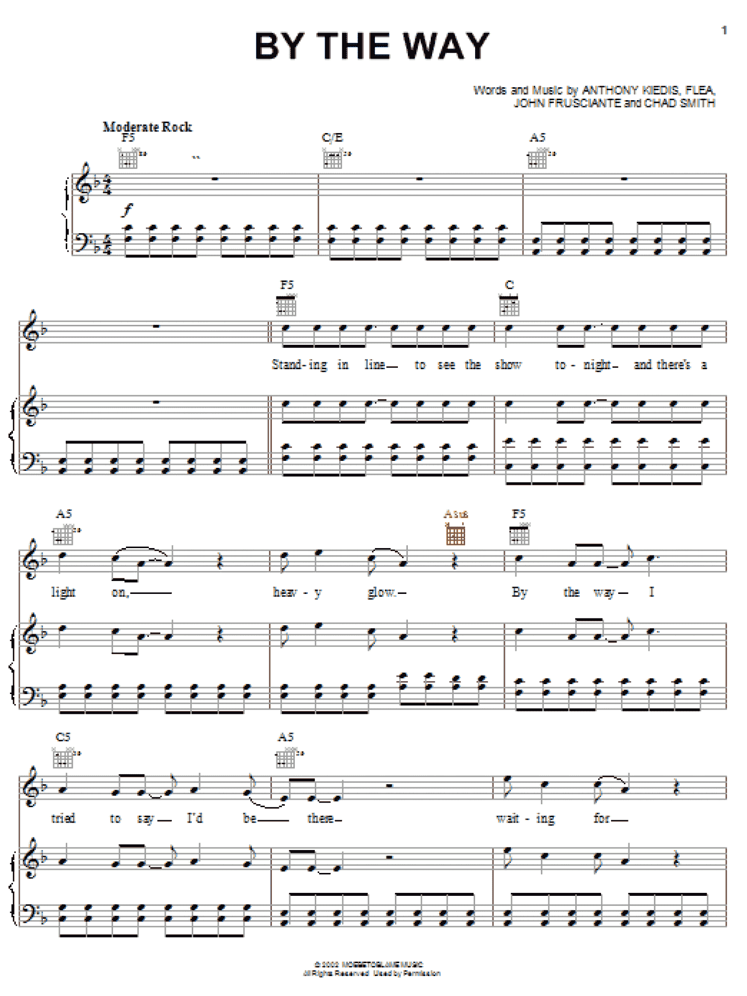 By The Way (Piano, Vocal & Guitar Chords (Right-Hand Melody))