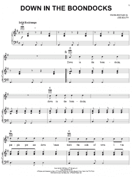 page one of Down In The Boondocks (Piano, Vocal & Guitar Chords (Right-Hand Melody))