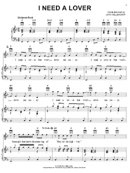 page one of I Need A Lover (Piano, Vocal & Guitar Chords (Right-Hand Melody))