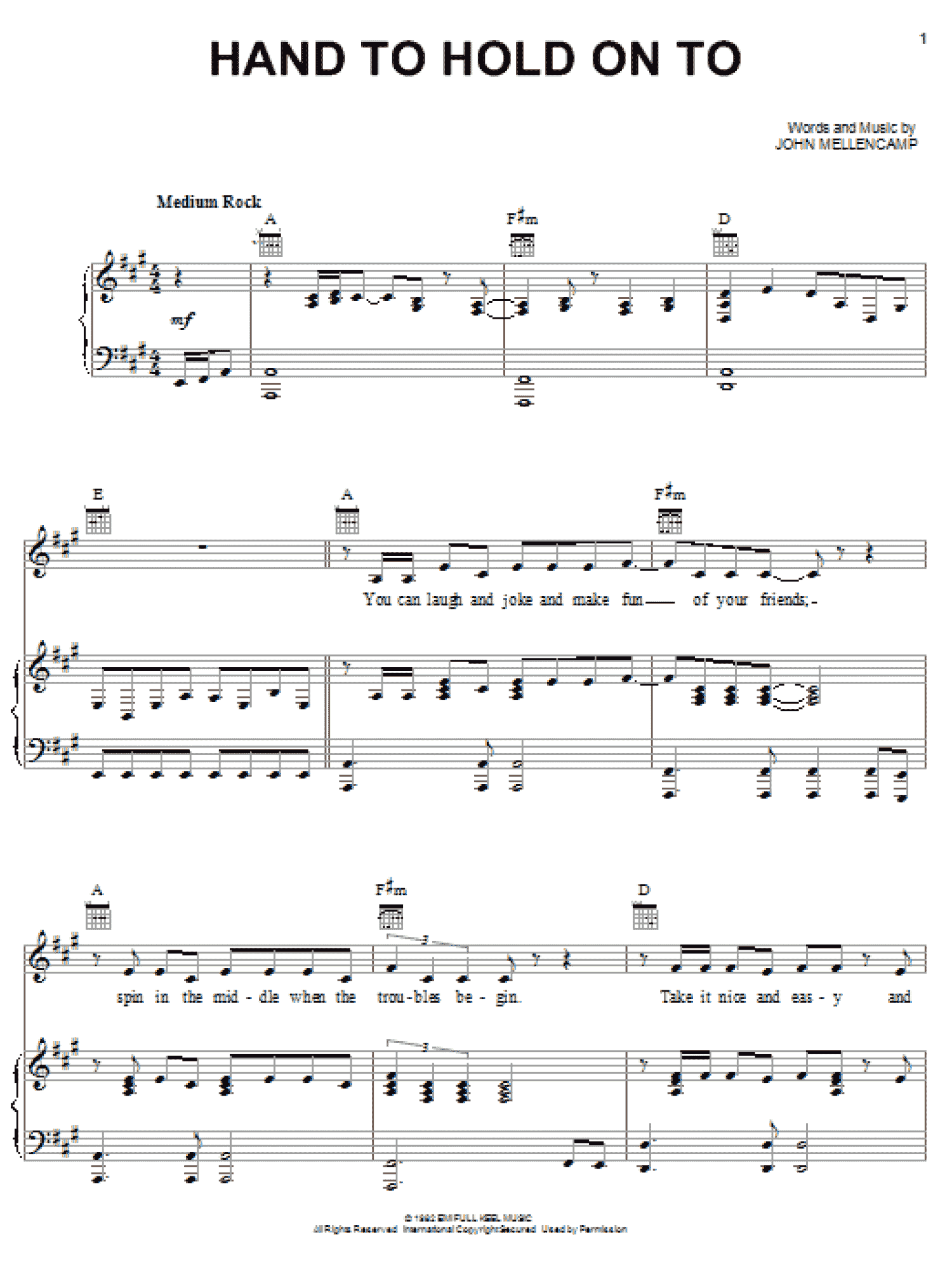 Hand To Hold On To (Piano, Vocal & Guitar Chords (Right-Hand Melody))