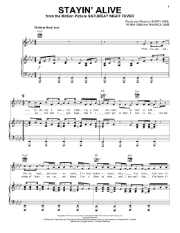 page one of Stayin' Alive (Piano, Vocal & Guitar Chords (Right-Hand Melody))