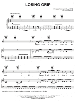page one of Losing Grip (Piano, Vocal & Guitar Chords (Right-Hand Melody))