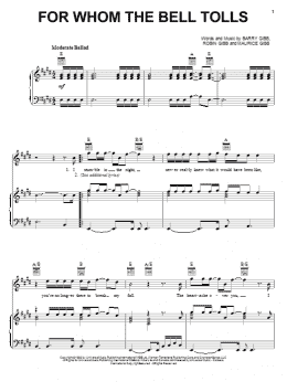 page one of For Whom The Bell Tolls (Piano, Vocal & Guitar Chords (Right-Hand Melody))