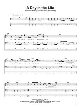 page one of A Day In The Life (Bass Guitar Tab)
