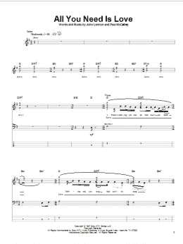 page one of All You Need Is Love (Bass Guitar Tab)