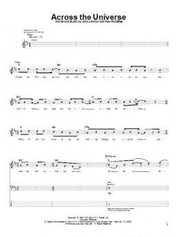 page one of Across The Universe (Bass Guitar Tab)