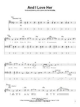 page one of And I Love Her (Bass Guitar Tab)
