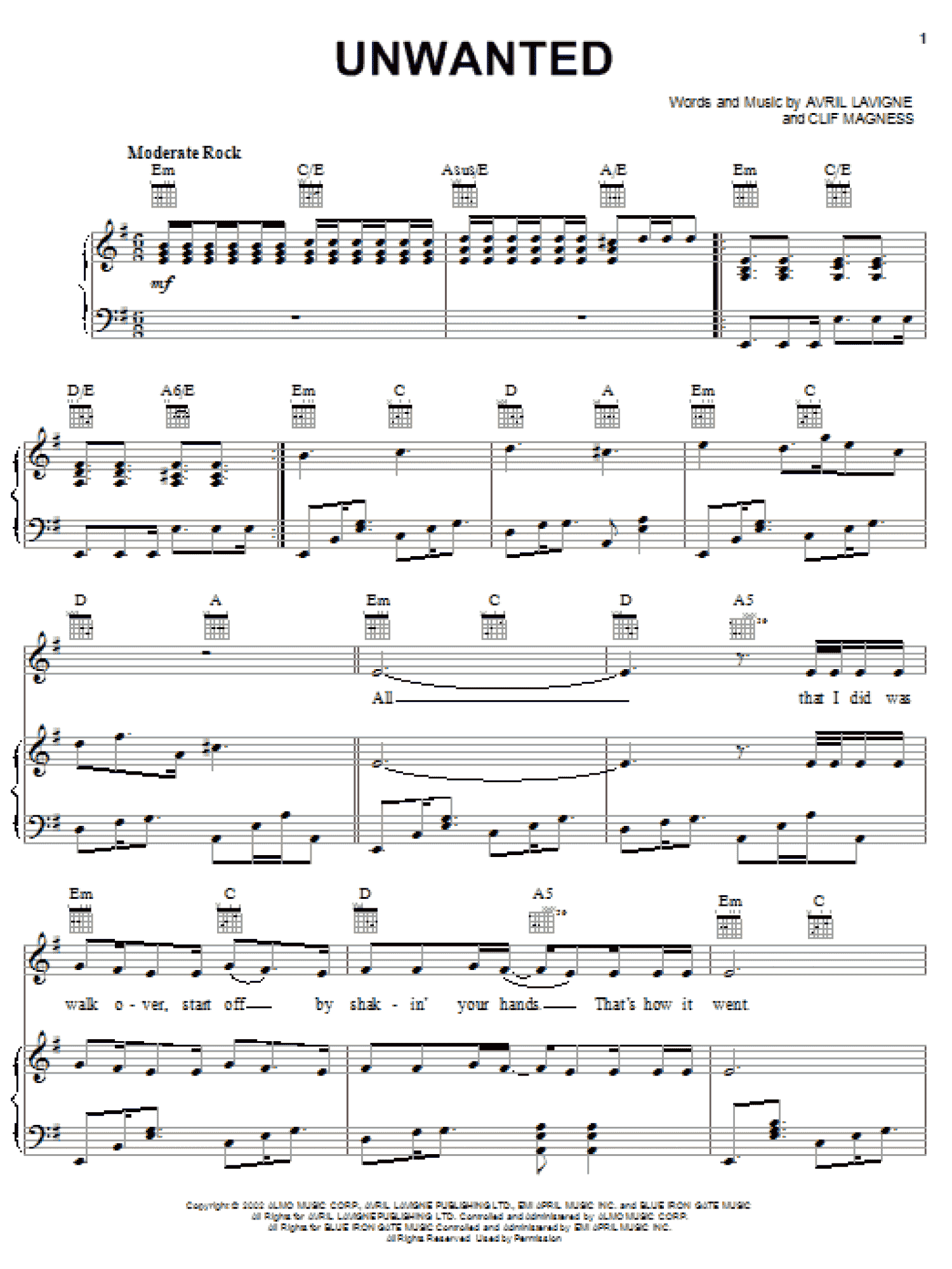 Unwanted (Piano, Vocal & Guitar Chords (Right-Hand Melody))