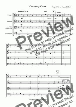 page one of Coventry Carol (String Quartet)