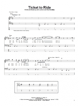 page one of Ticket To Ride (Bass Guitar Tab)