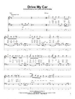 page one of Drive My Car (Bass Guitar Tab)