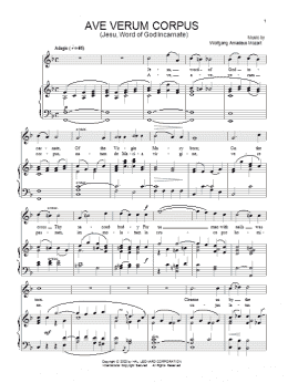page one of Ave Verum (Jesu, Word of God Incarnate) (Piano, Vocal & Guitar Chords (Right-Hand Melody))